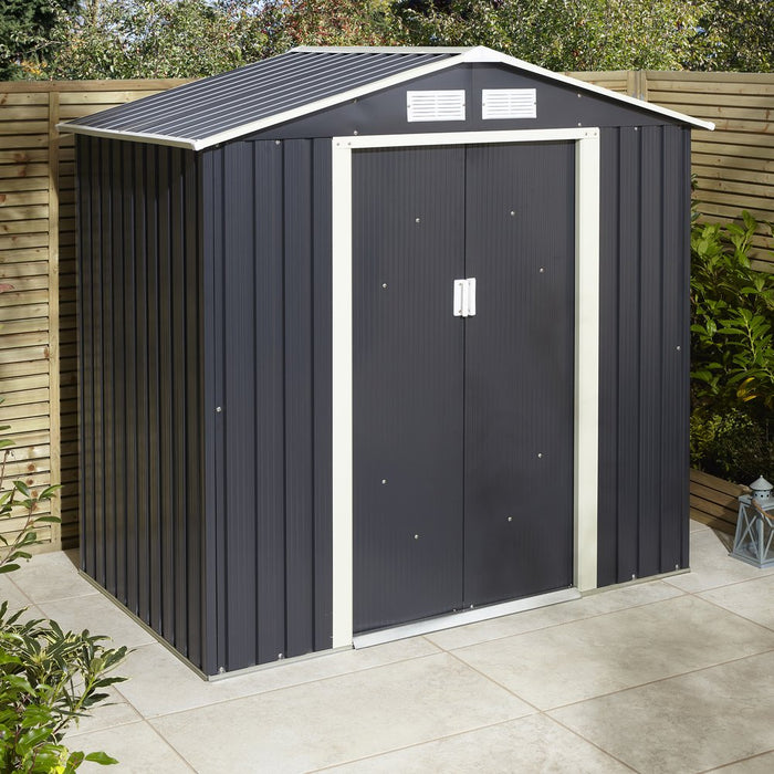 Rowlinson 6x4 Trentvale Galvanised Steel Apex Shed - Dark Grey