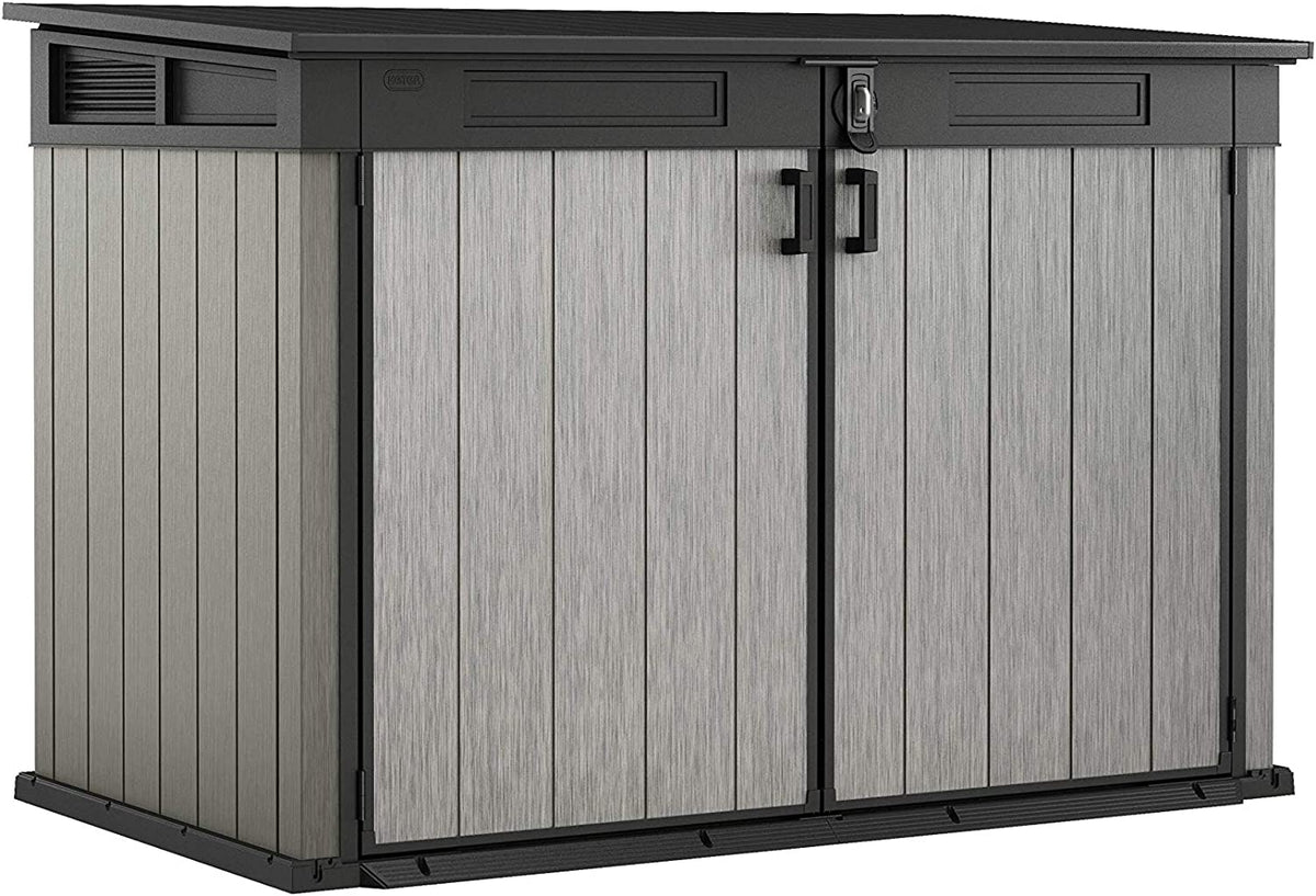 Keter Grande Store outdoor storage unit on a patio