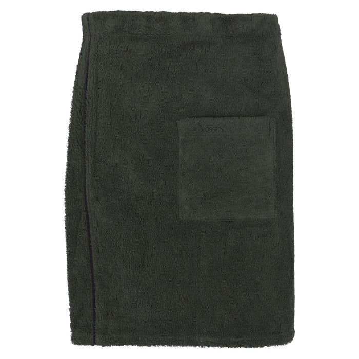 Herren-Saunakilt Vossen Lars in Mud Green, flach ausgelegt mit aufgesetzter Tasche