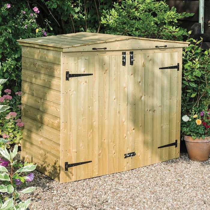 Rowlinson 4'8x2'5 Double Wheelie Bin With Solid Back Timber Apex Bin Store